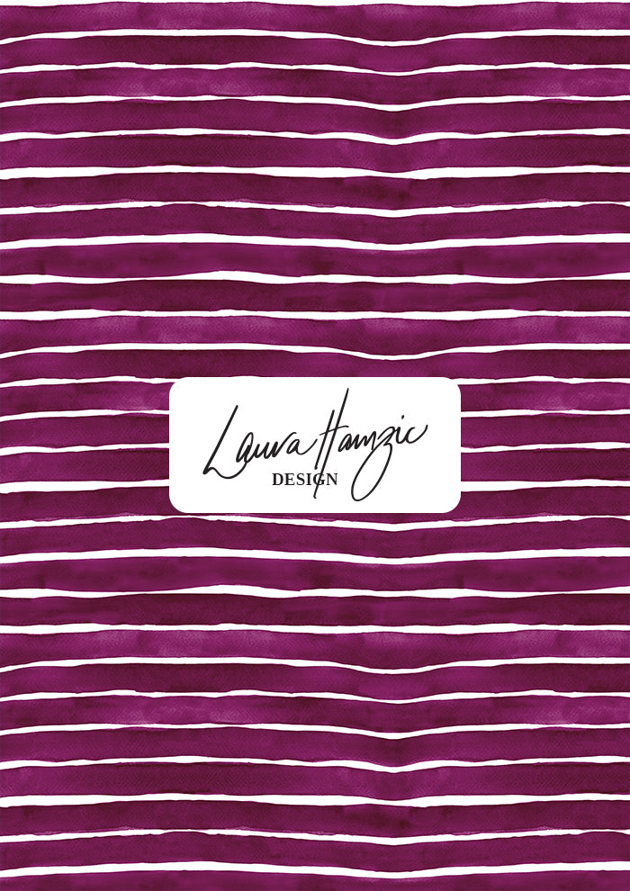 Mulberry Washed Stripe watercolour pattern, small scale, for fabrics. Pattern design by Laura Hamzic, Australian Artist.