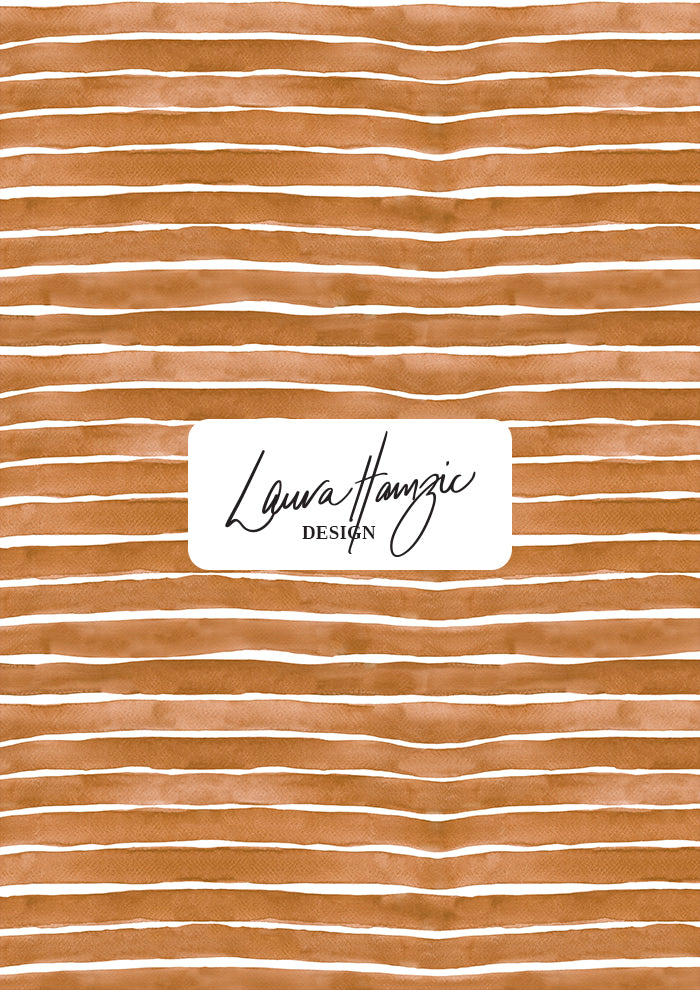 Tan Washed Stripe watercolour pattern, small scale, for fabrics. Pattern design by Laura Hamzic, Australian Artist.