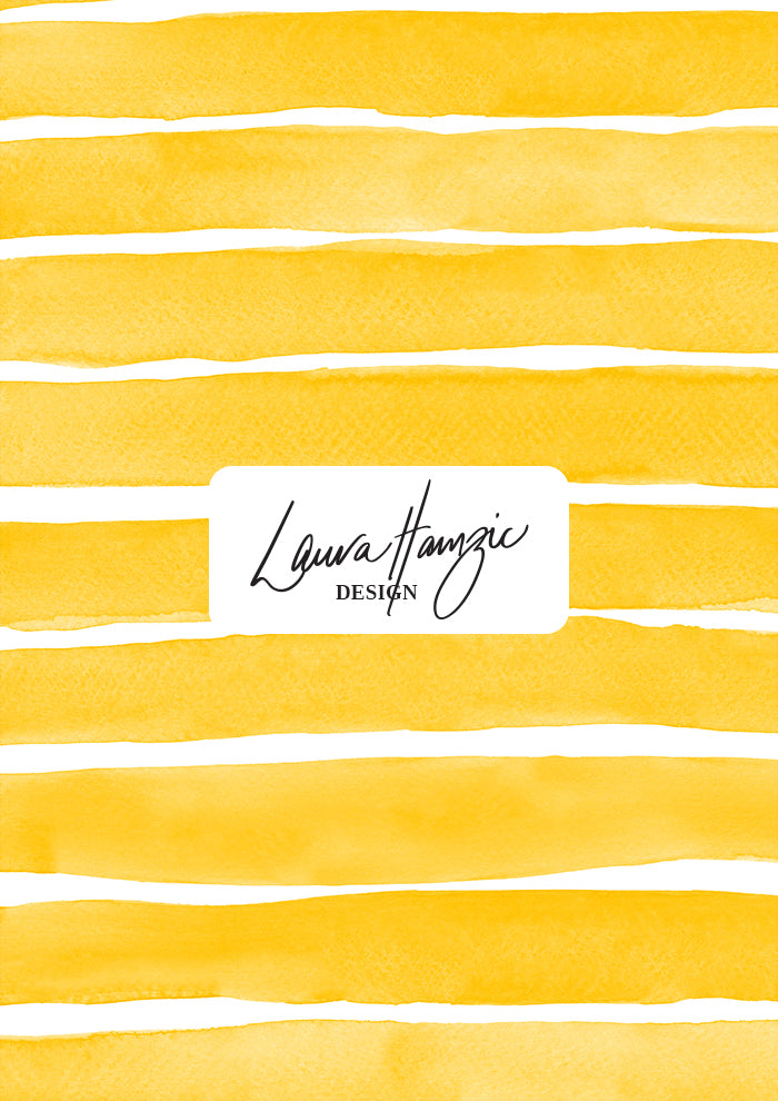 Yellow Washed Stripe watercolour pattern, large scale, for textiles. Pattern design by Laura Hamzic, Australian Artist.