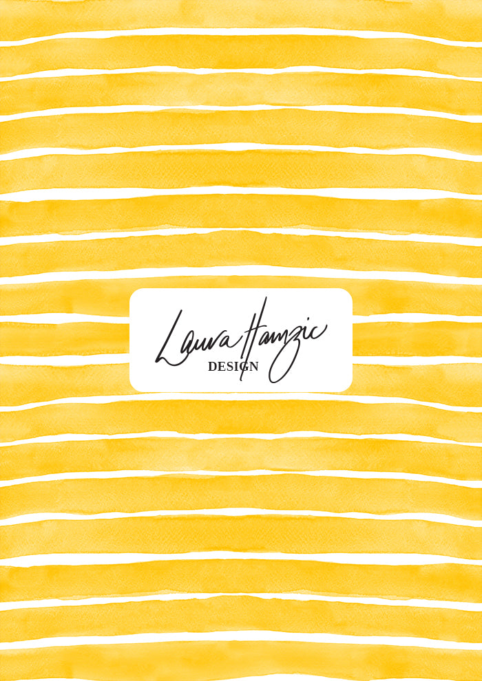Yellow Washed Stripe watercolour pattern, medium scale, for decor. Pattern design by Laura Hamzic, Australian Artist.