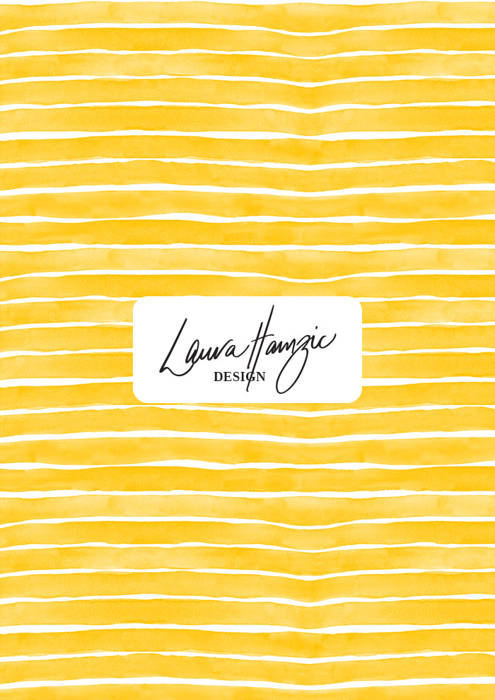 Yellow Washed Stripe watercolour pattern, small scale, for fabrics. Pattern design by Laura Hamzic, Australian Artist.