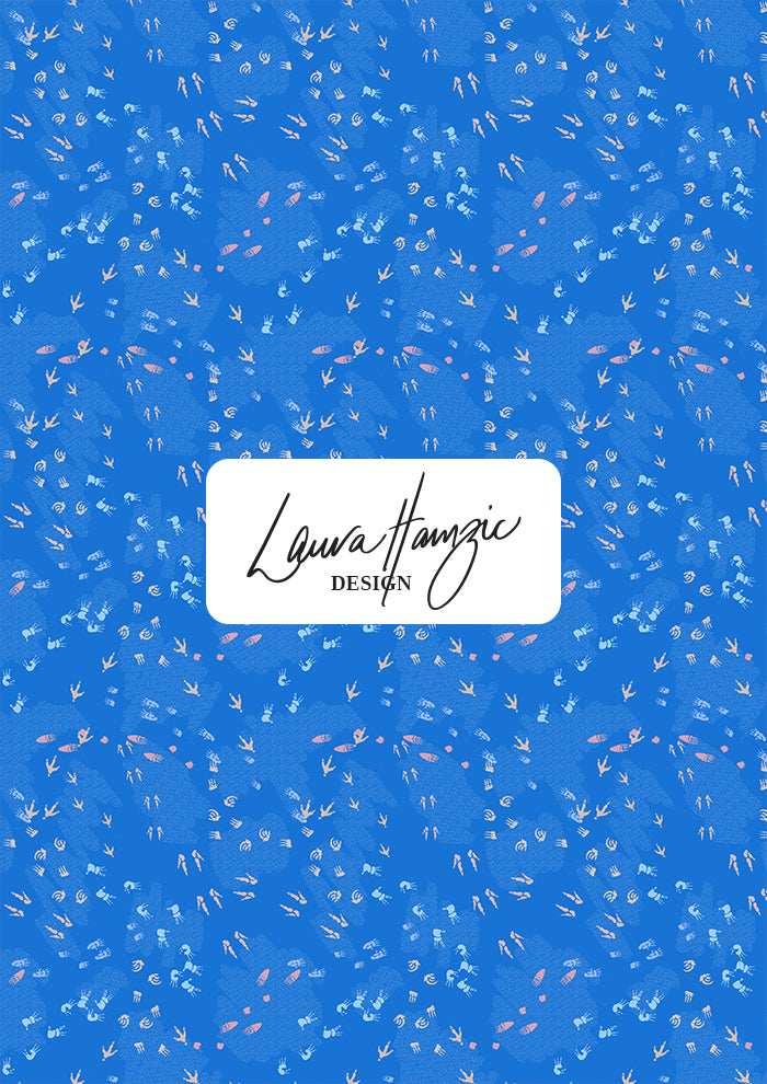 Australian surface pattern design featuring whimsical animal tracks and footprints – kangaroo, wombat, echidna, and more – inspired by bushland trails, desert sand, and native wildlife. Perfect for nursery wallpaper, textiles, and home décor. Handmade Australian pattern design celebrating the beauty of Australia’s animals and landscapes.