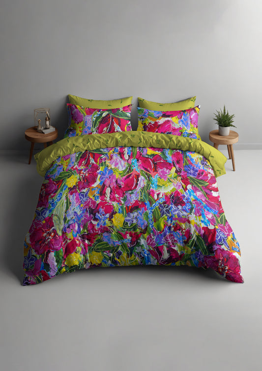 Bed mockup featuring the Wild Blooms pattern by Laura Hamzic, Australian surface pattern designer