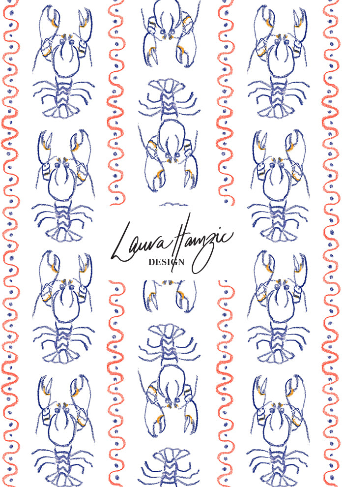 Large-scale Yabby Races pattern by Laura Hamzic, Australian surface pattern designer