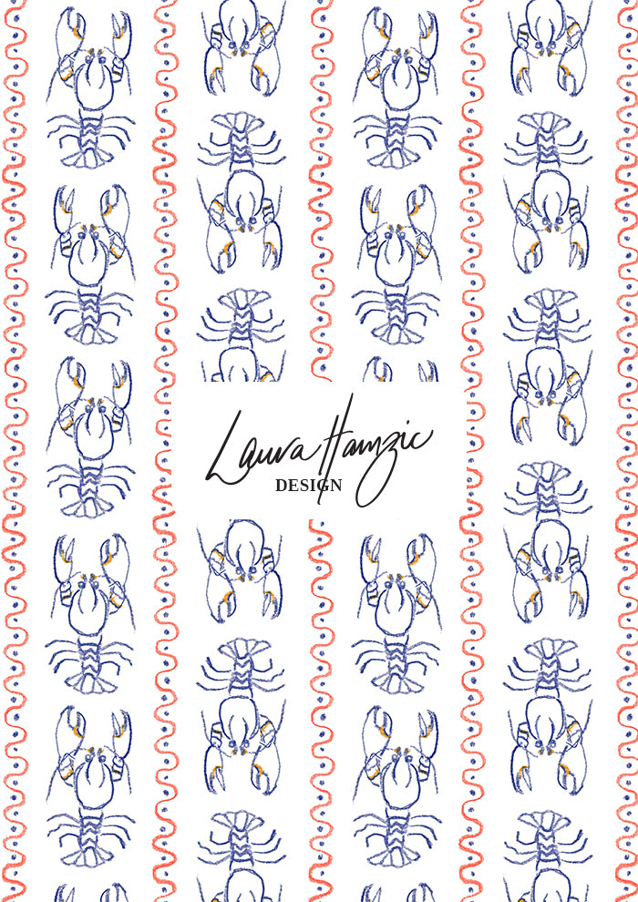Medium-scale Yabby Races pattern by Laura Hamzic, Australian surface pattern designer
