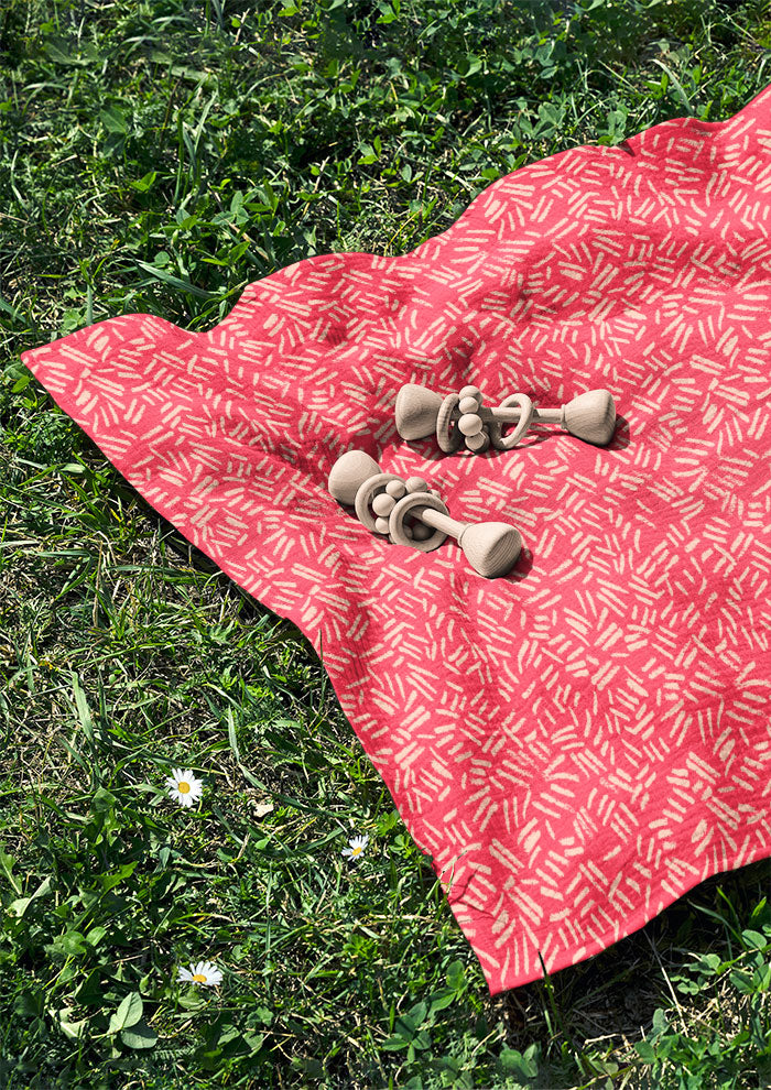 Baby muslin featuring earthy textured pattern – sketch-like pencil lines create the look of cracked ground and weathered bush surfaces. Adventurous textile design for apparel and homewares.