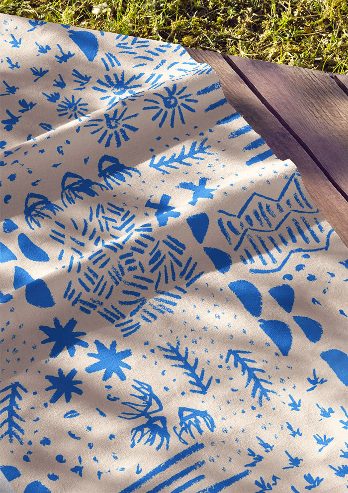 Cotton fabric featuring Mud Map whimsical surface pattern – hand-drawn pencil marks, childhood adventures, bush exploration, cubby house play, Australian kids’ design.
