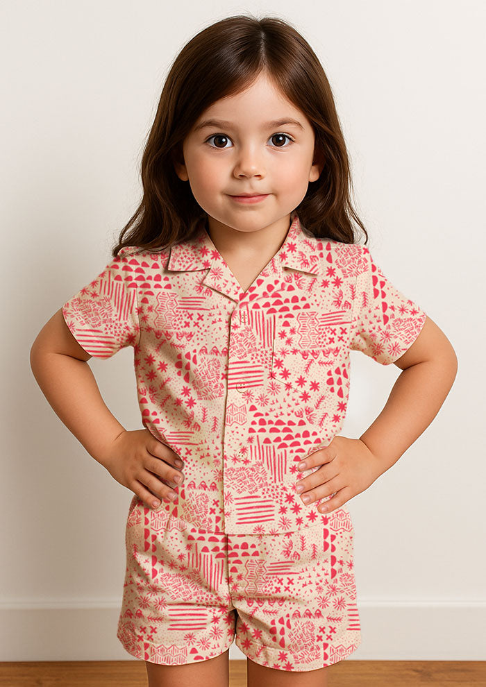 Kids pyjamas with Mud Map hand-drawn pencil mark pattern – playful childhood adventure, treasure hunts, bush exploration, Australian surface pattern design for children.
