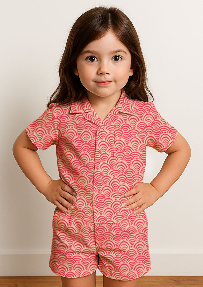 Kids pyjamas with Sand Dune Scallop rhythmic scallop pattern – hand-drawn coloured pencil design inspired by rippling sand dunes, playful Australian surface pattern for children’s sleepwear.
