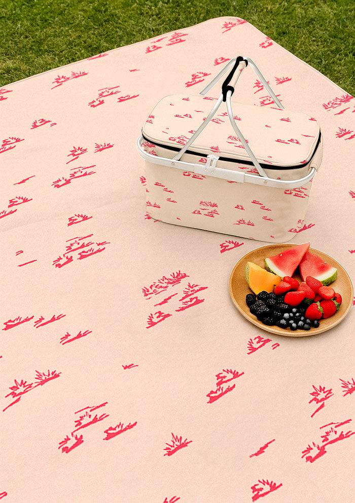 Picnic mat with Spinifex Scatter playful grass surface pattern – spiky scraggly spinifex design inspired by the Australian outback, bold textured outdoor textile.