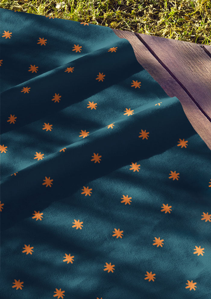 Cotton fabric featuring Star Bright hand-drawn pencil stars – night sky inspiration from camping trips, Australian children’s fabric design, kidswear, stationery, playful surface pattern.