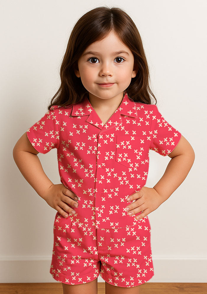 Kids pyjamas with X Marks the Spot bold sketchy X pattern – playful hand-drawn surface design inspired by make-believe treasure hunts, adventurous Australian children’s sleepwear fabric.