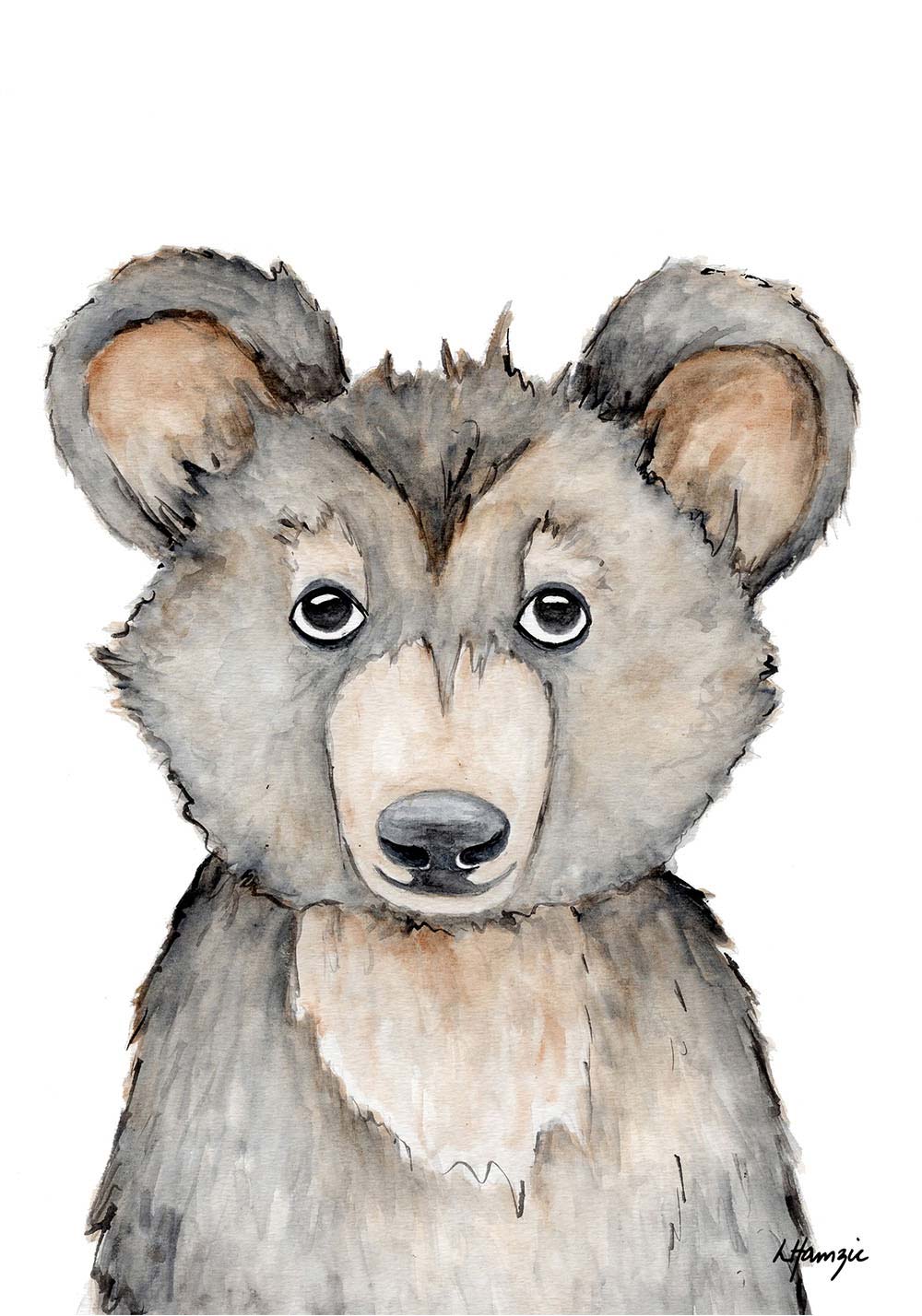 Woodland Bear captured in watercolour by Australian Artist Laura Hamzic