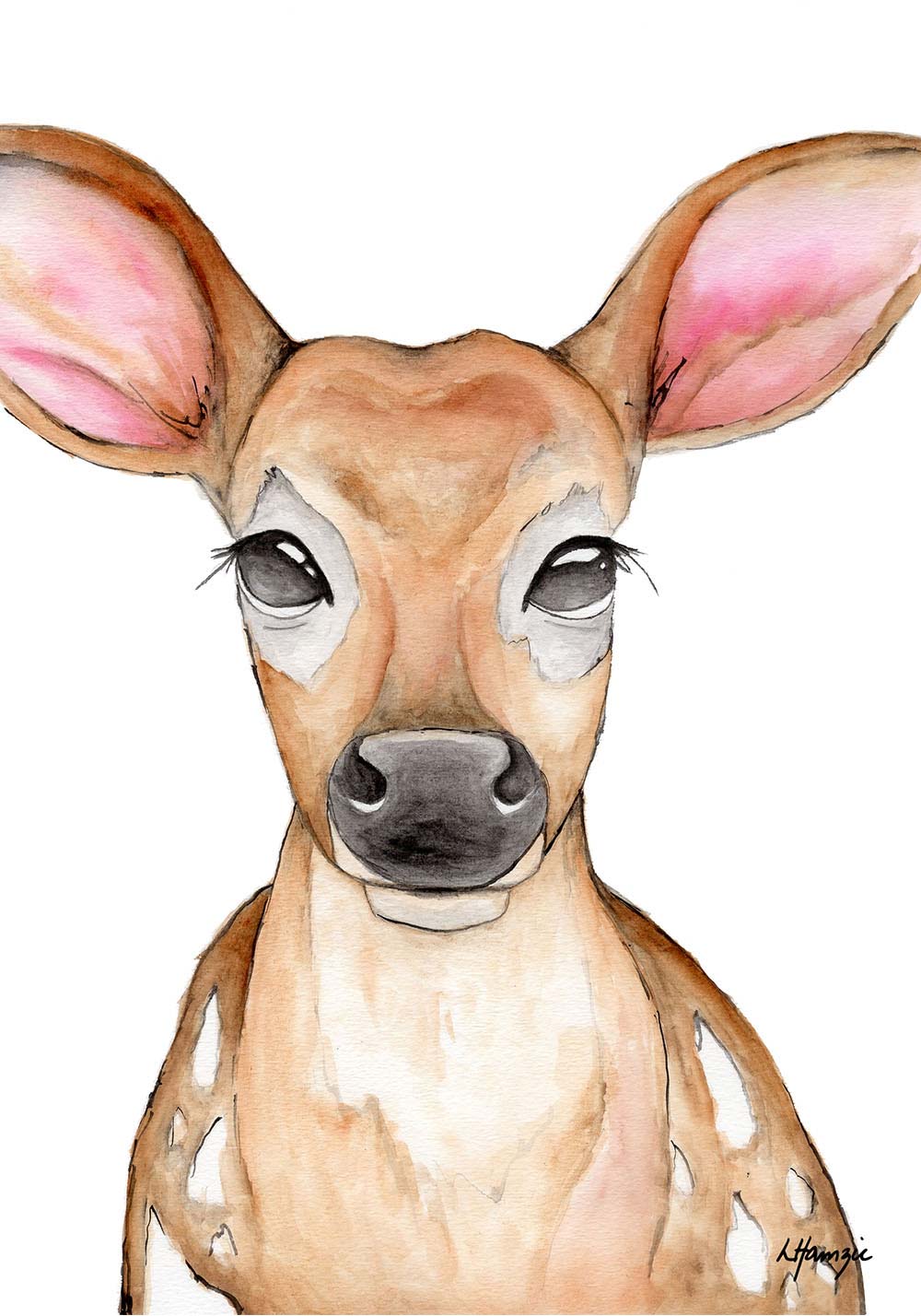 Woodland Deer A4 Unframed captured in watercolour by Australian Artist Laura Hamzic