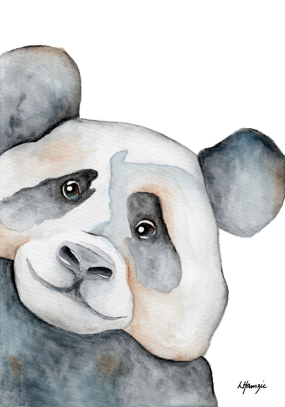 Whimsical Black and White Panda captured in watercolour by Australian Artist Laura Hamzic