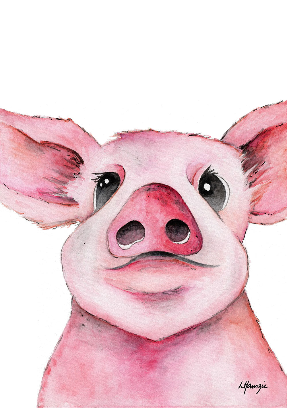 A cute farm pig captured in watercolour by Australian Artist Laura Hamzic
