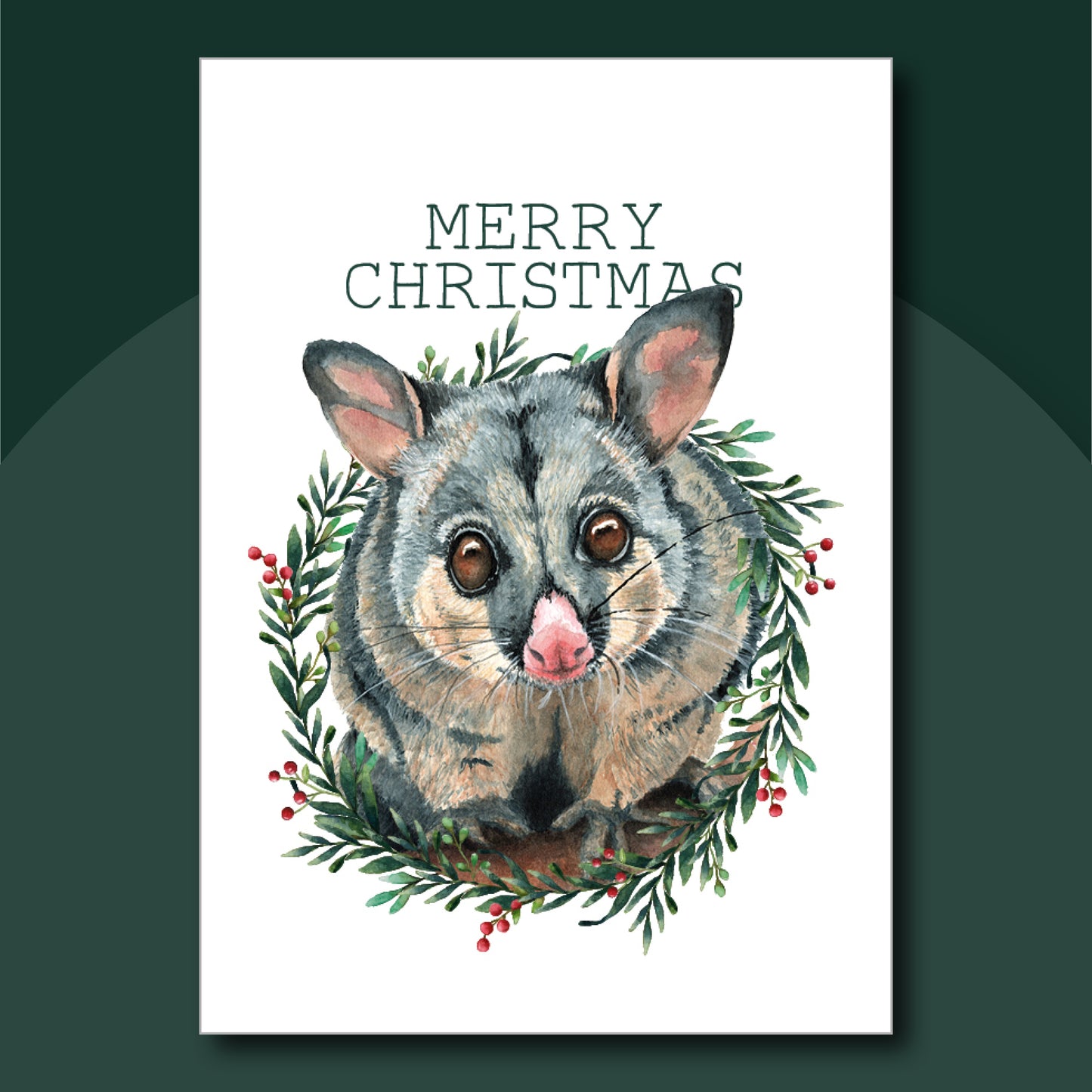 Set of Christmas cards design created from Laura Hamzic's watercolour paintings of Australian Animals - Possum
