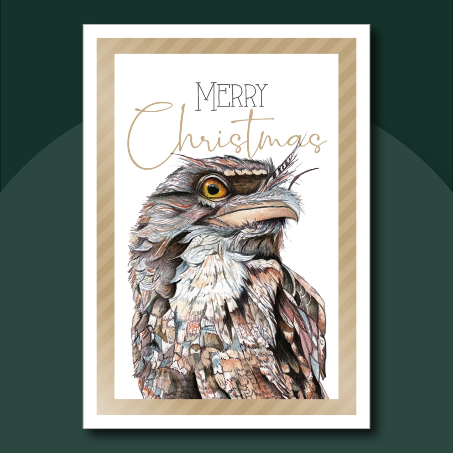 Set of Christmas cards design created from Laura Hamzic's watercolour paintings of Australian Animals - Tawny Frogmouth (Mopoke)