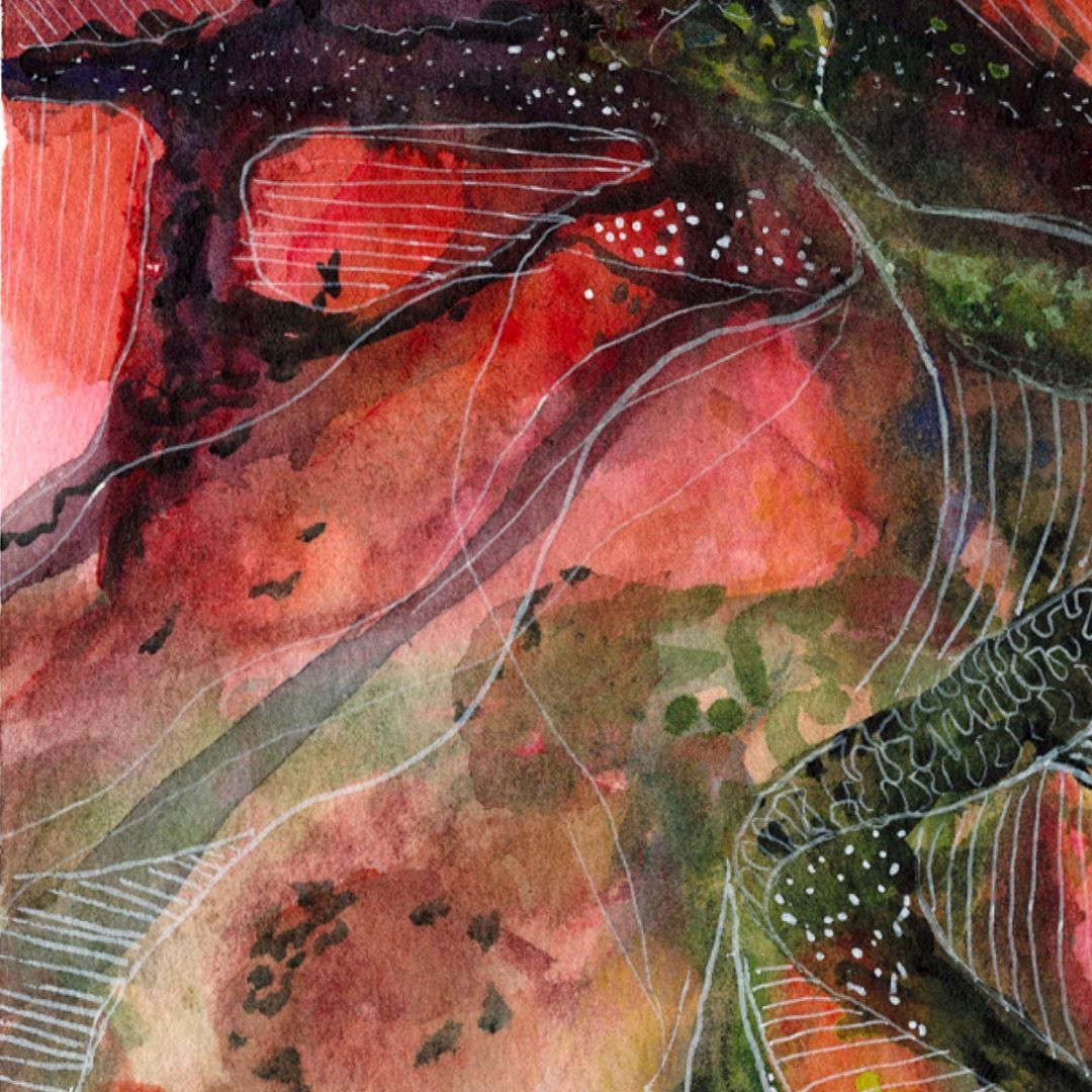 Watercolour art print of an Australian Landscape - Desert Flow, hand-painted by Laura Hamzic.