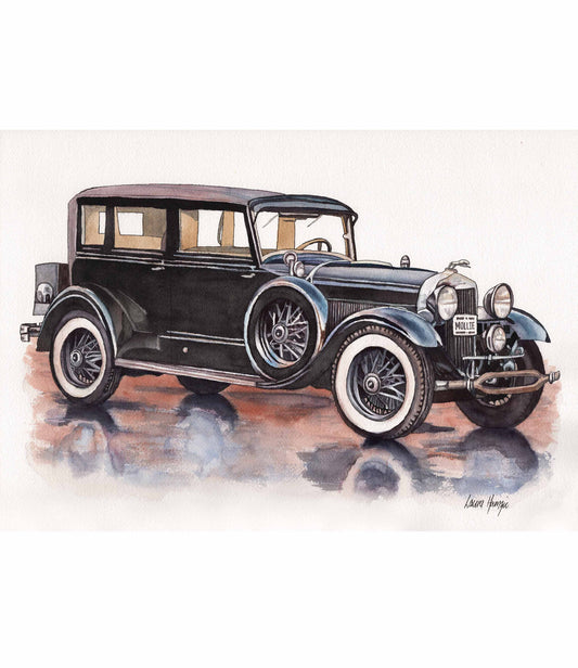 Realistic watercolour painting of Alice Cummins - Lincoln limousine, hand-painted by Laura Hamzic