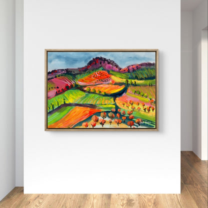 Watercolour art print of a whimsical, abstract landscape - Rainbow Valley, hand-painted by Laura Hamzic.