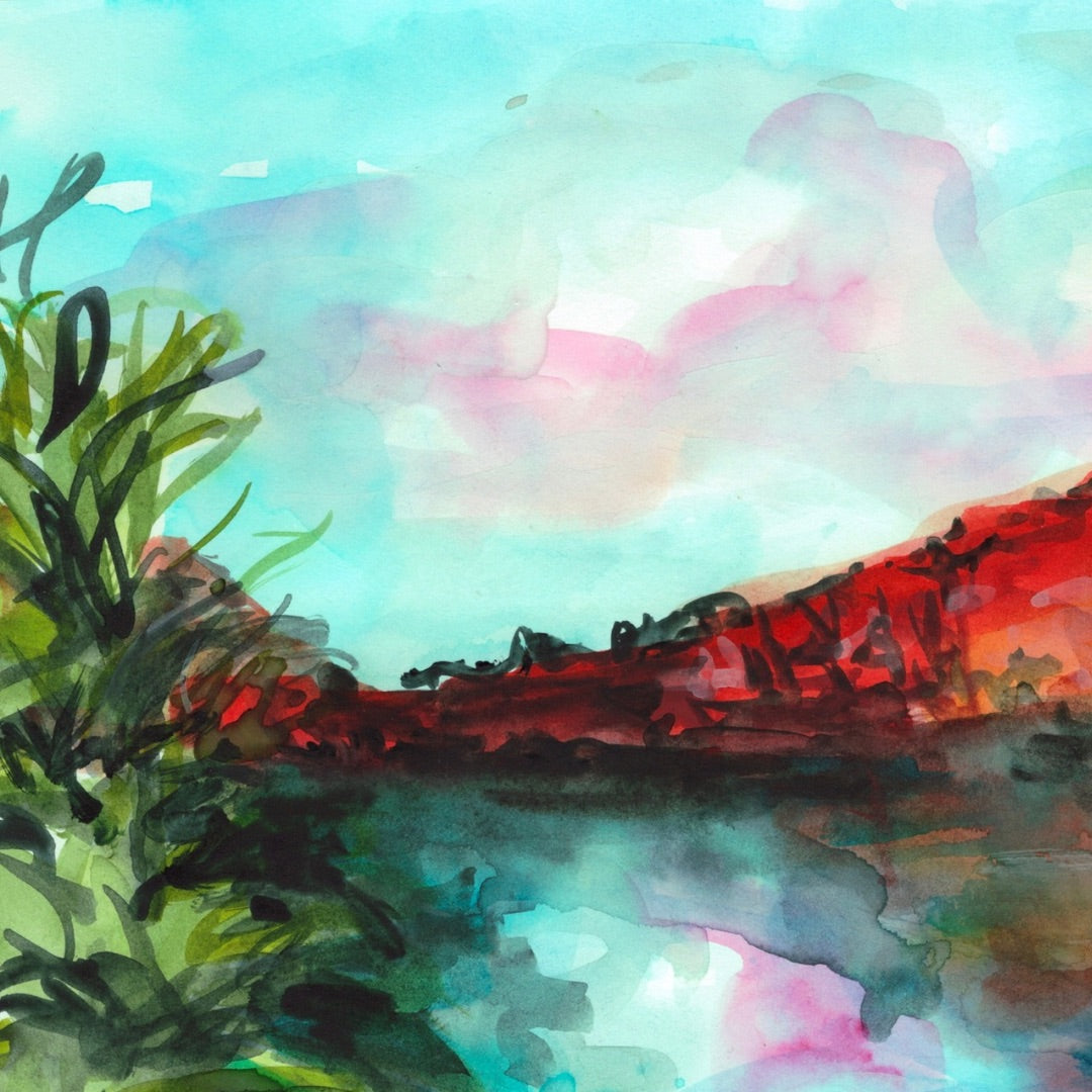 Watercolour art print of an Australian Landscape - Edith Falls, Northern Territory, hand-painted by Laura Hamzic.