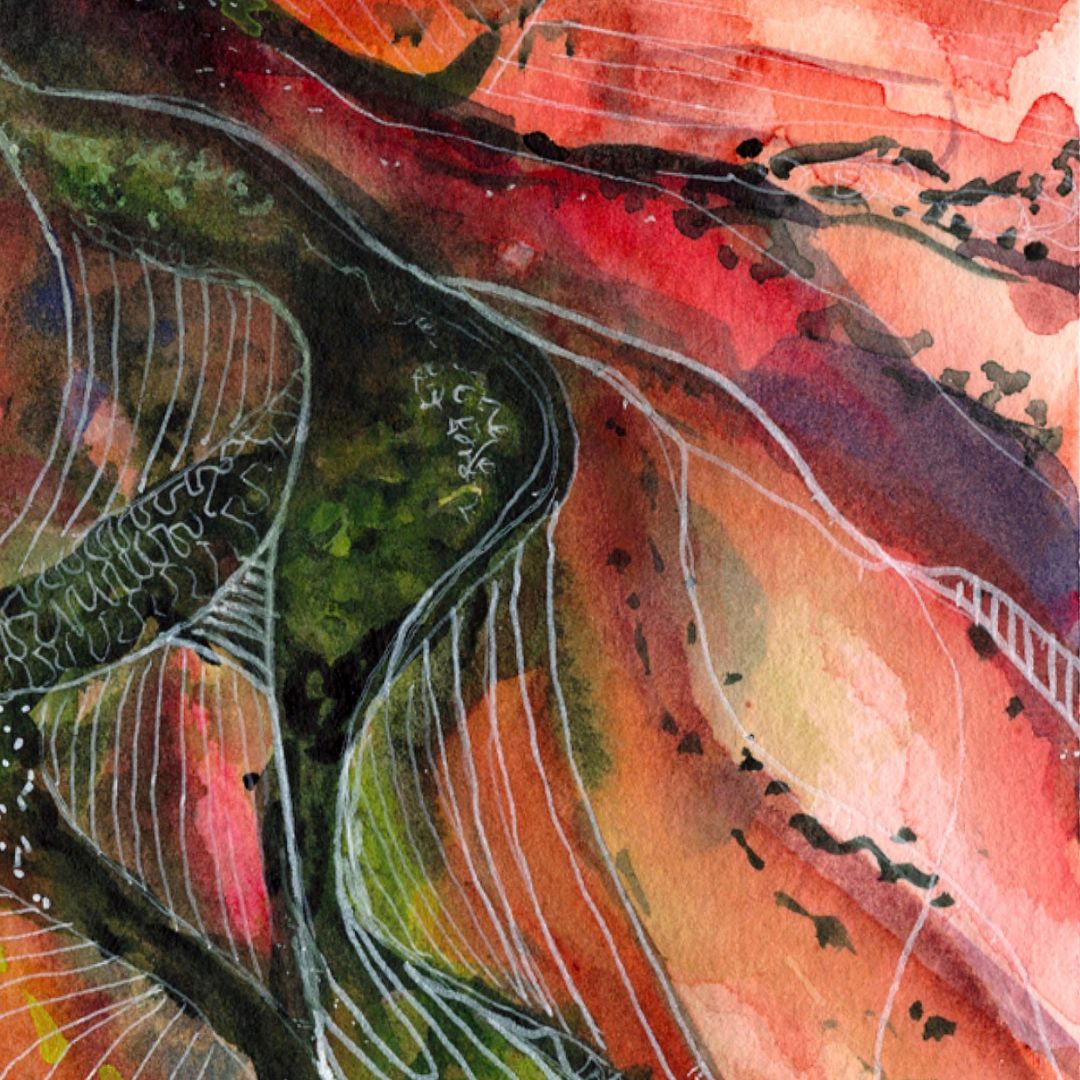 Watercolour art print of an Australian Landscape - Desert Flow, hand-painted by Laura Hamzic.