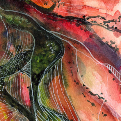 Watercolour art print of an Australian Landscape - Desert Flow, hand-painted by Laura Hamzic.