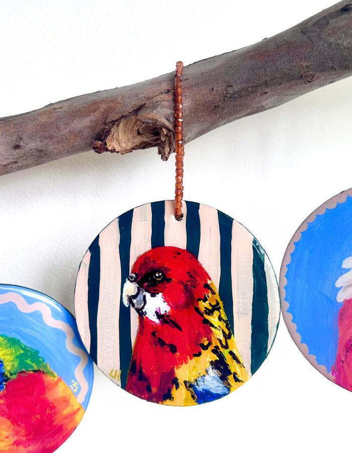 Rosella Fella eastern rosella Christmas ornament hand-painted on timber