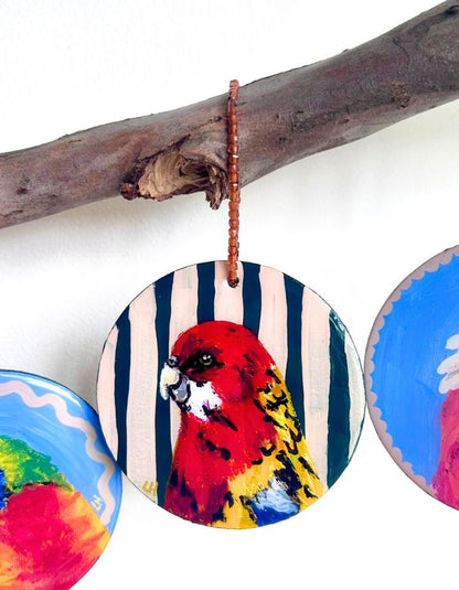 Rosella Fella eastern rosella Christmas ornament hand-painted on timber