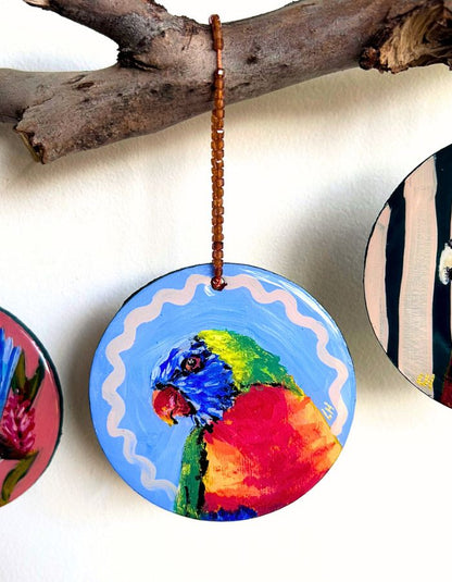 Rainbow Riot colourful hand-painted rainbow lorikeet Christmas ornament