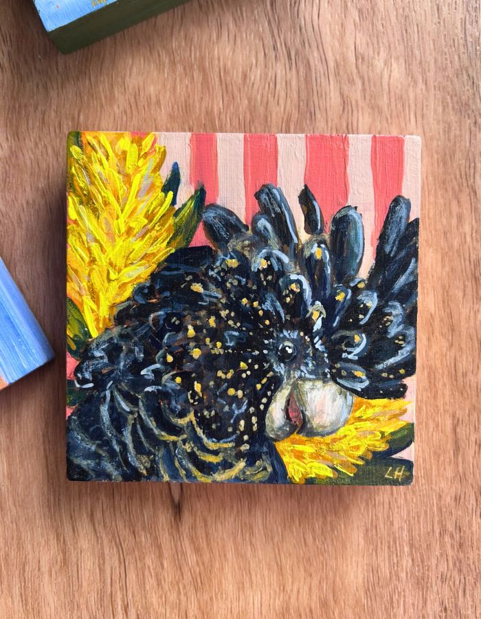 Marge the Rains Are Here original black cockatoo painting by Laura Hamzic
