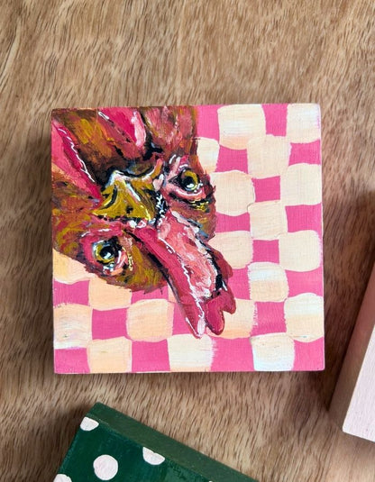 Cheepy original chicken painting inspired by Laura Hamzic childhood pet