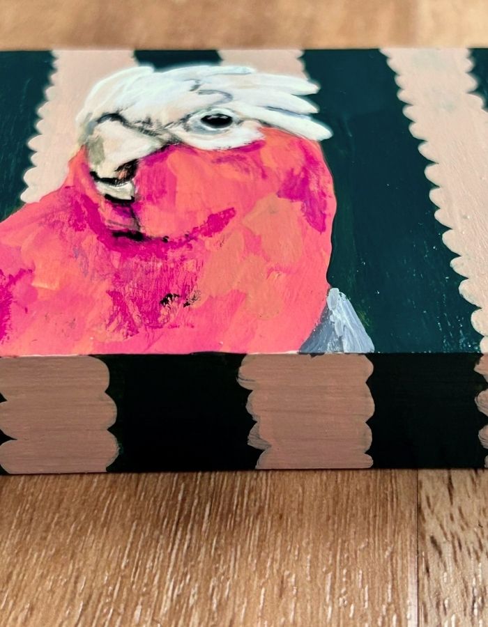 Painted patterned edges of original galah timber panel
