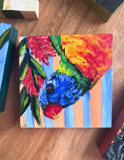 Laurakeet original rainbow lorikeet painting by Laura Hamzic