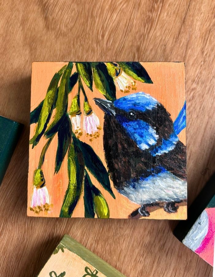 Little Blue original superb fairy-wren painting by Laura Hamzic