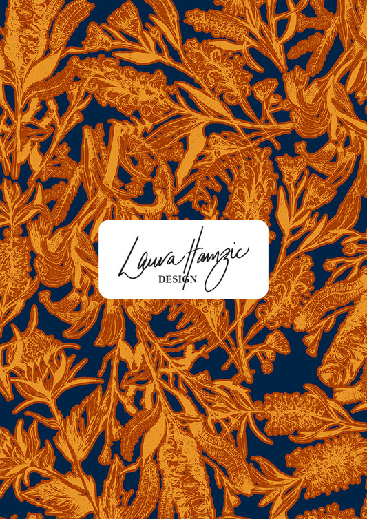 Bush Blooms - Orange on Navy