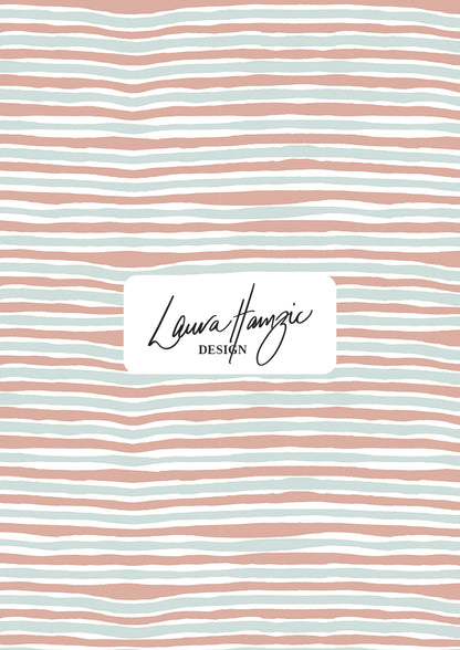 Bush Blush Stripe at medium scale, soft, wavy lines in pastel pink and mint, suited to textiles and homewares.