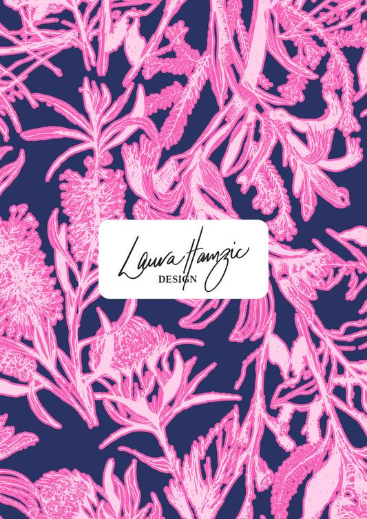 Bush Blooms - Pink on Navy