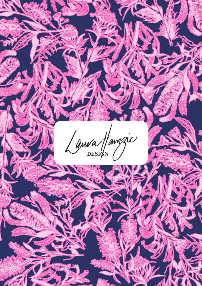 Bush Blooms - Pink on Navy