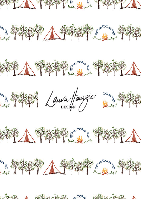Medium-scale Campfire Nights pattern by Laura Hamzic, Australian surface pattern designer