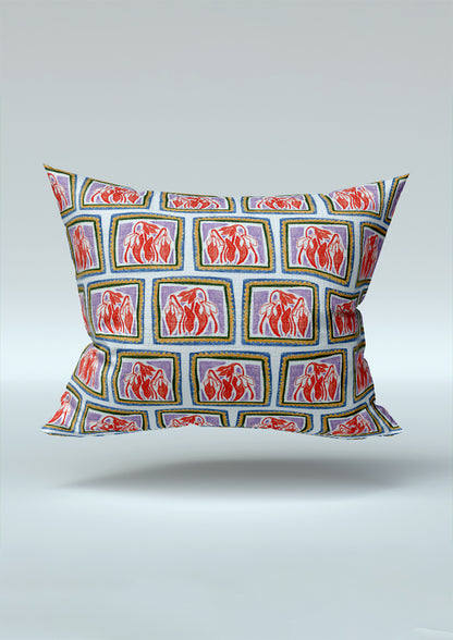 Cushion mockup featuring the Chilli Patch pattern by Laura Hamzic, Australian surface pattern designer
