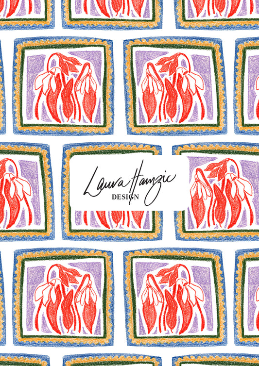 Large-scale Chilli Patch pattern by Laura Hamzic, Australian surface pattern designer