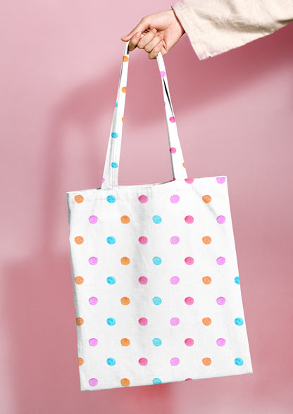 Tote bag mockup showcasing the Confetti Spot (Pink