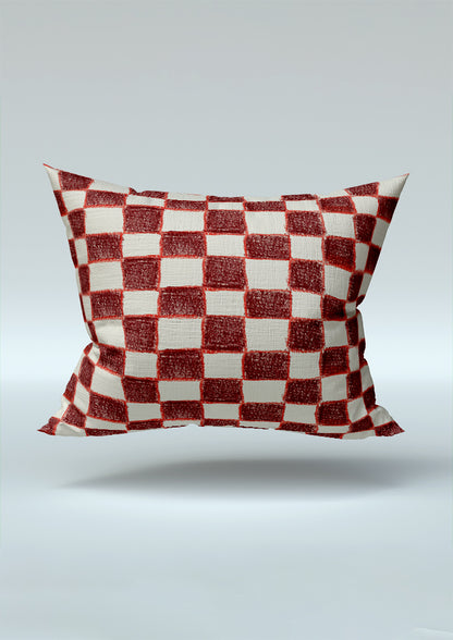 Cushion mockup showcasing the Country Squares pattern by Laura Hamzic, Australian surface pattern designer