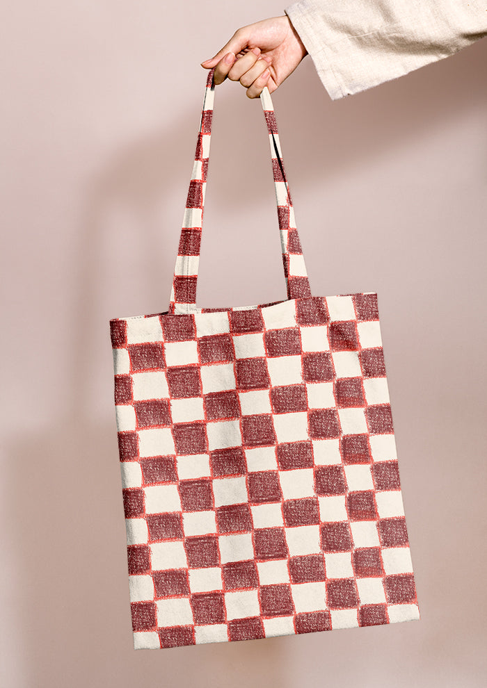 Tote bag mockup showcasing the Country Squares pattern by Laura Hamzic, Australian surface pattern designer