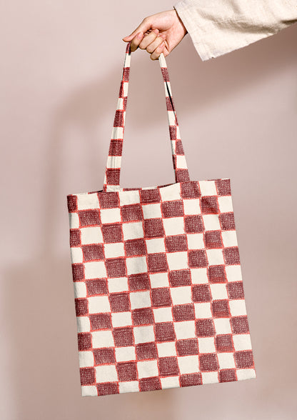 Tote bag mockup showcasing the Country Squares pattern by Laura Hamzic, Australian surface pattern designer