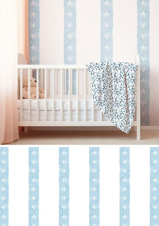 Daisy chain pattern by Laura Hamzic - vertical striped watercolour for wallpaper