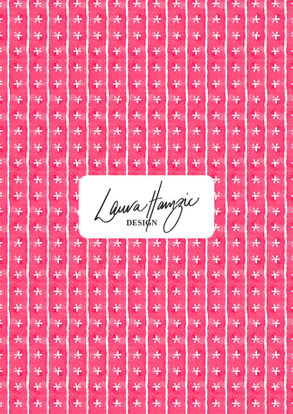 Pink Dancing Daisies stripe pattern, medium scale, for decor. Pattern design by Laura Hamzic, Australian Artist.