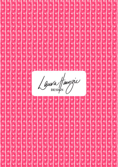Pink Dancing Daisies stripe pattern, small scale, for fabrics. Pattern design by Laura Hamzic, Australian Artist.